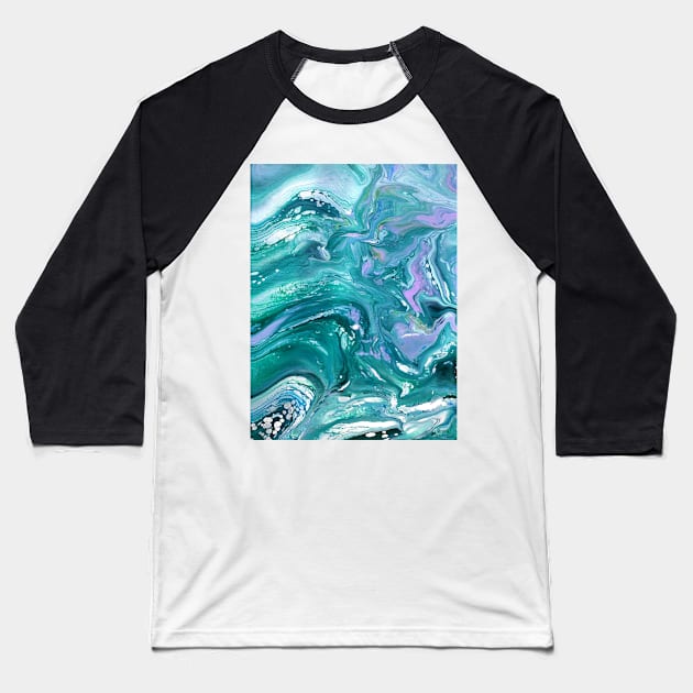 Teal and Purple Acrylic Pour Painting Baseball T-Shirt by dnacademic